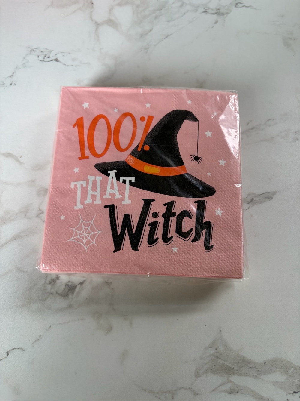 T.J.Maxx Pink Halloween Napkins with Witch Hat Design